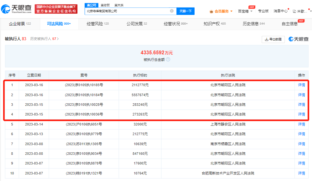 累计超4300万！北京寺库商贸再迎822万强制执行，横跨界闯入医疗器械领域